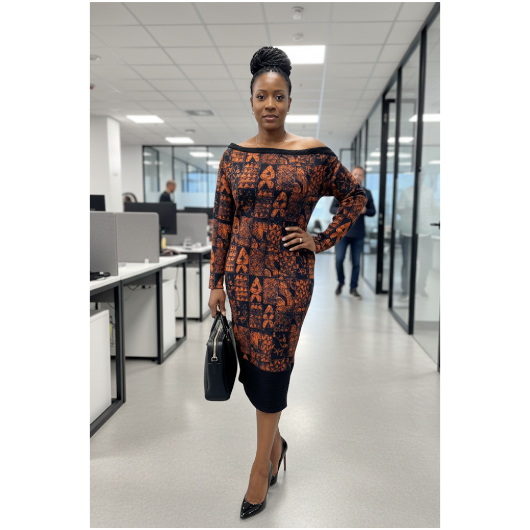 Offshoulder Unity Print Office Dress