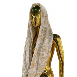 Yelé Unity Print Winter Scarf white and gold cotton fleece scarf.
