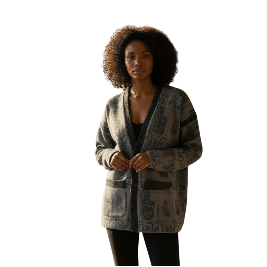 Royalty Print Unisex Cardigan grey cotton fleece Afro luxury Yelé jacket